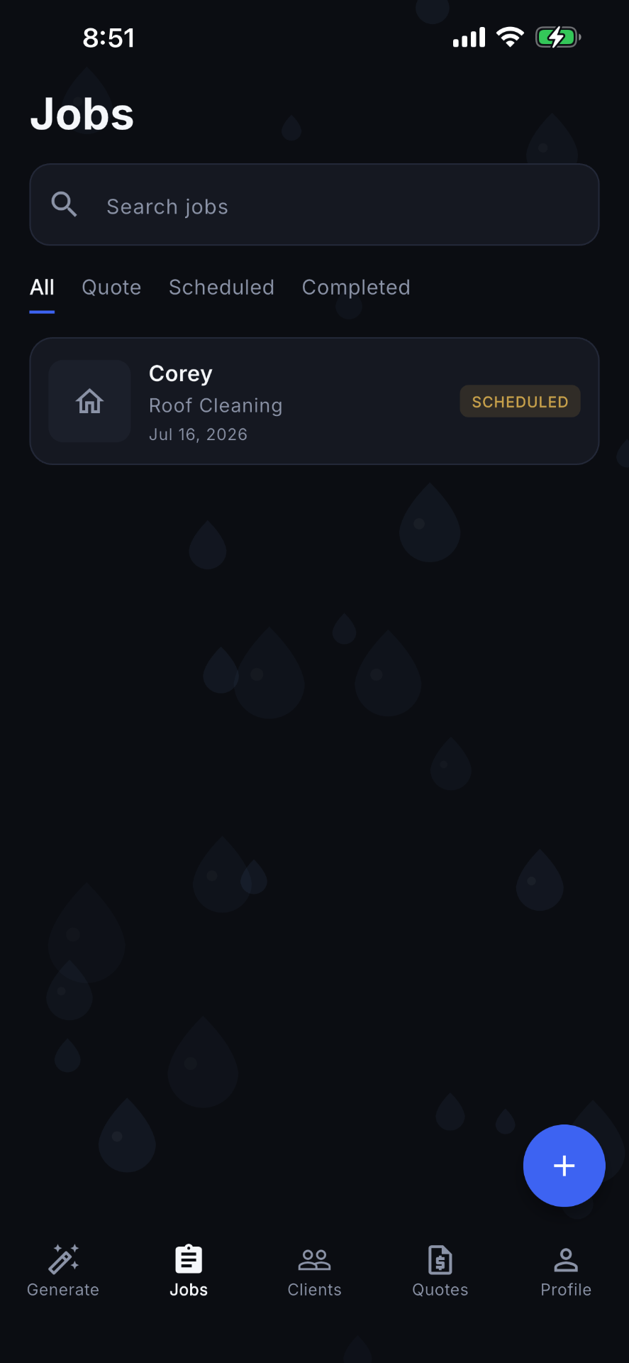 Washy Jobs screen