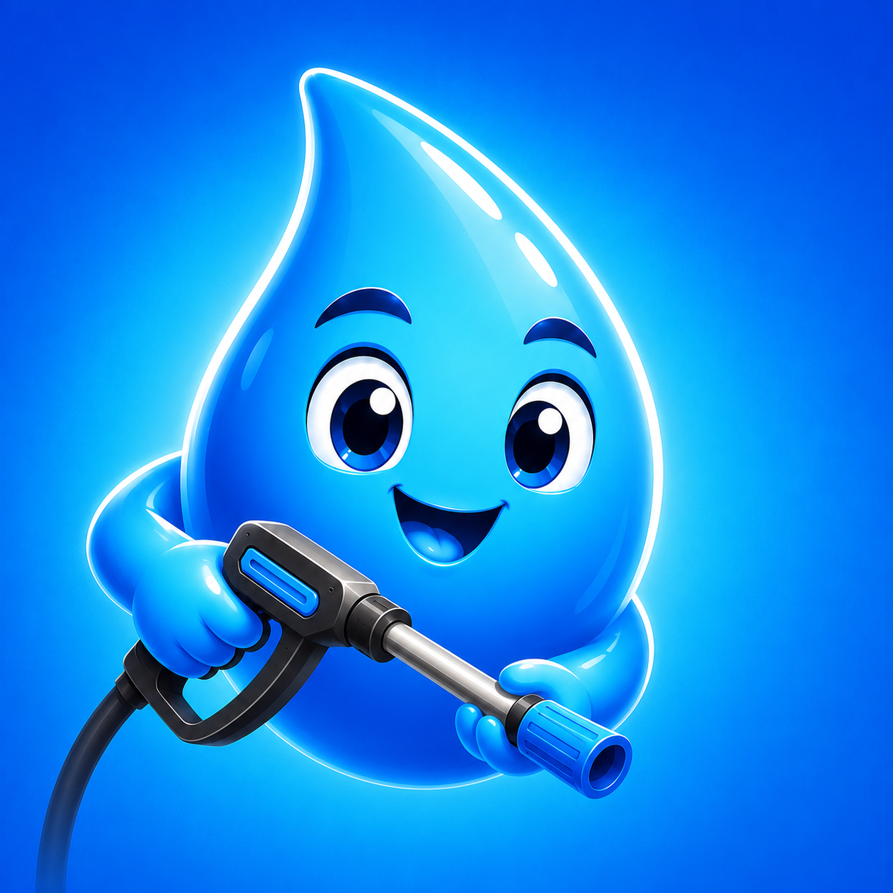 Washy mascot holding a pressure washer
