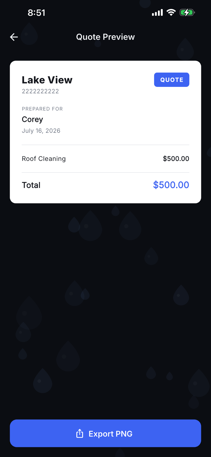 Washy Quote screen
