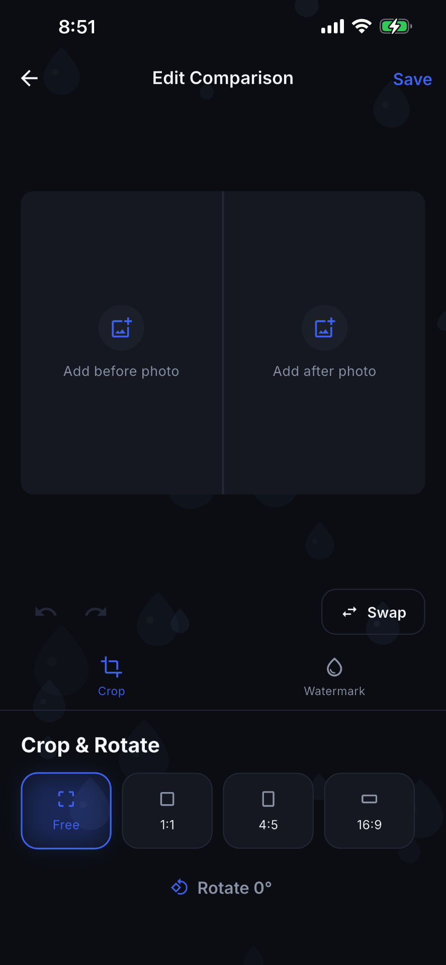 Washy Before & After screen