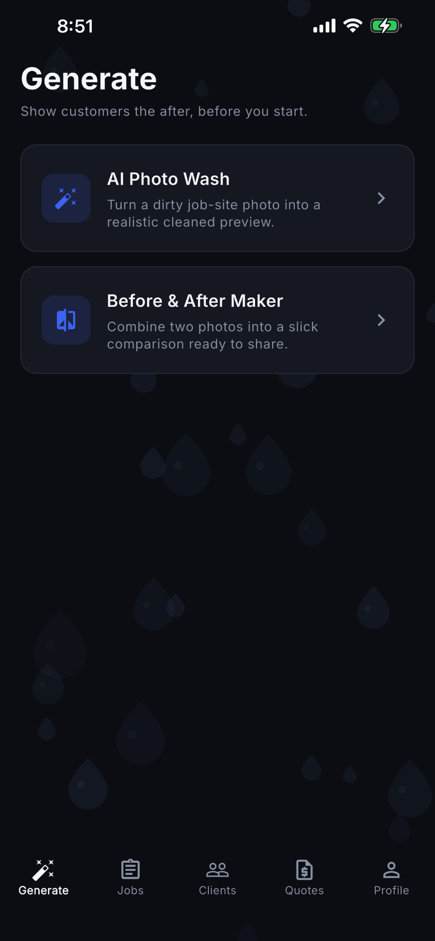 Washy Generate screen